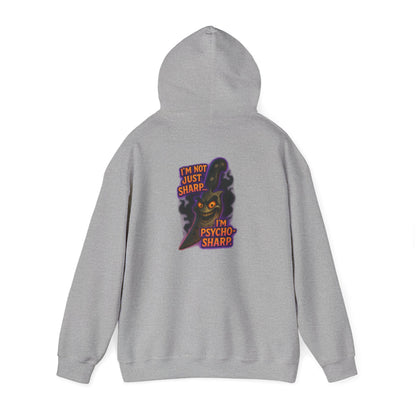 Hoodie — 'I'm Just Sharp, I'm Psycho Sharp' Cat Graphic Pullover
