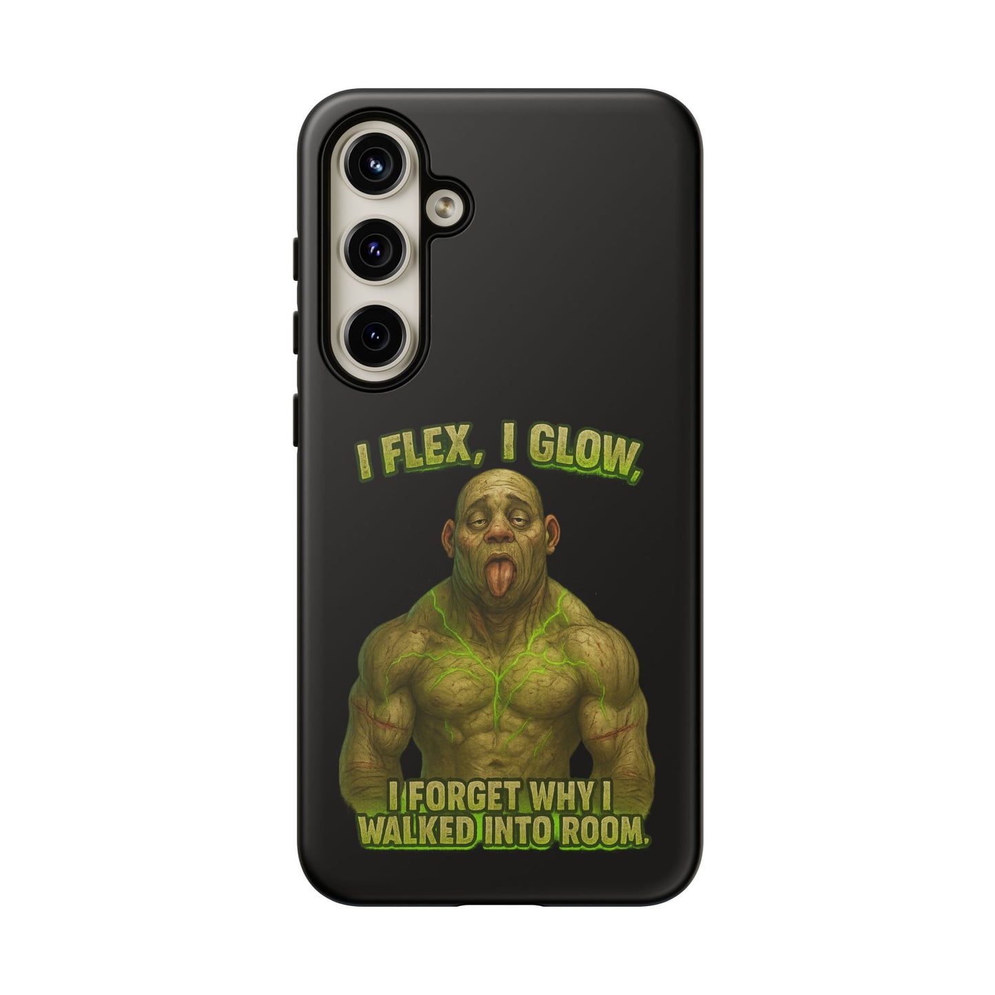 Funny Glow Gym Phone Case — "I Flex, I Glow" Humorous Bodybuilder Design
