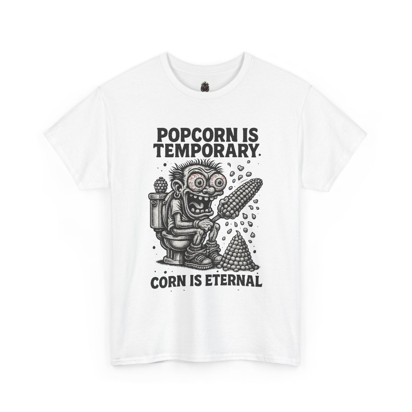 Popcorn Is Temporary Corn Is Eternal T-Shirt | Retro Skull Corn Design