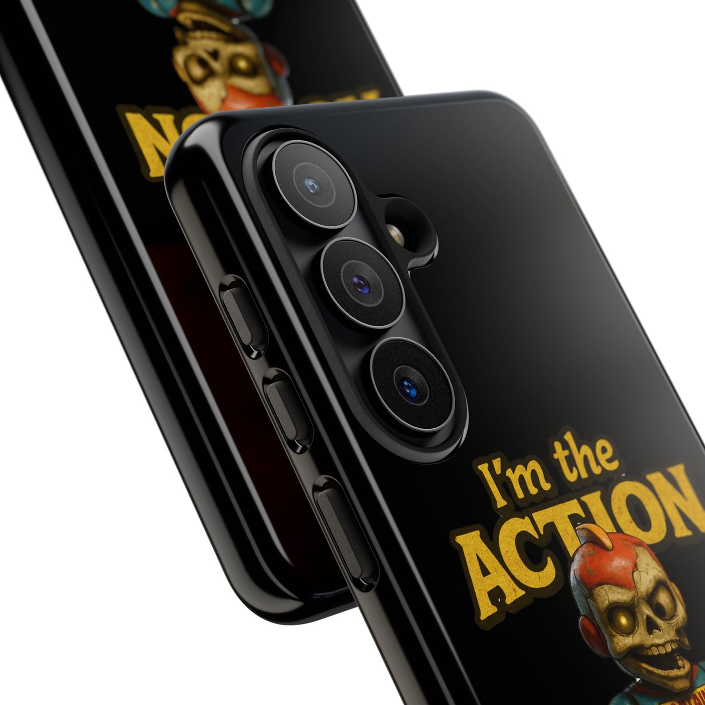Action Figure Phone Case — "I'm the Action" Retro Skull Toy Design