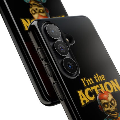 Action Figure Phone Case — "I'm the Action" Retro Skull Toy Design