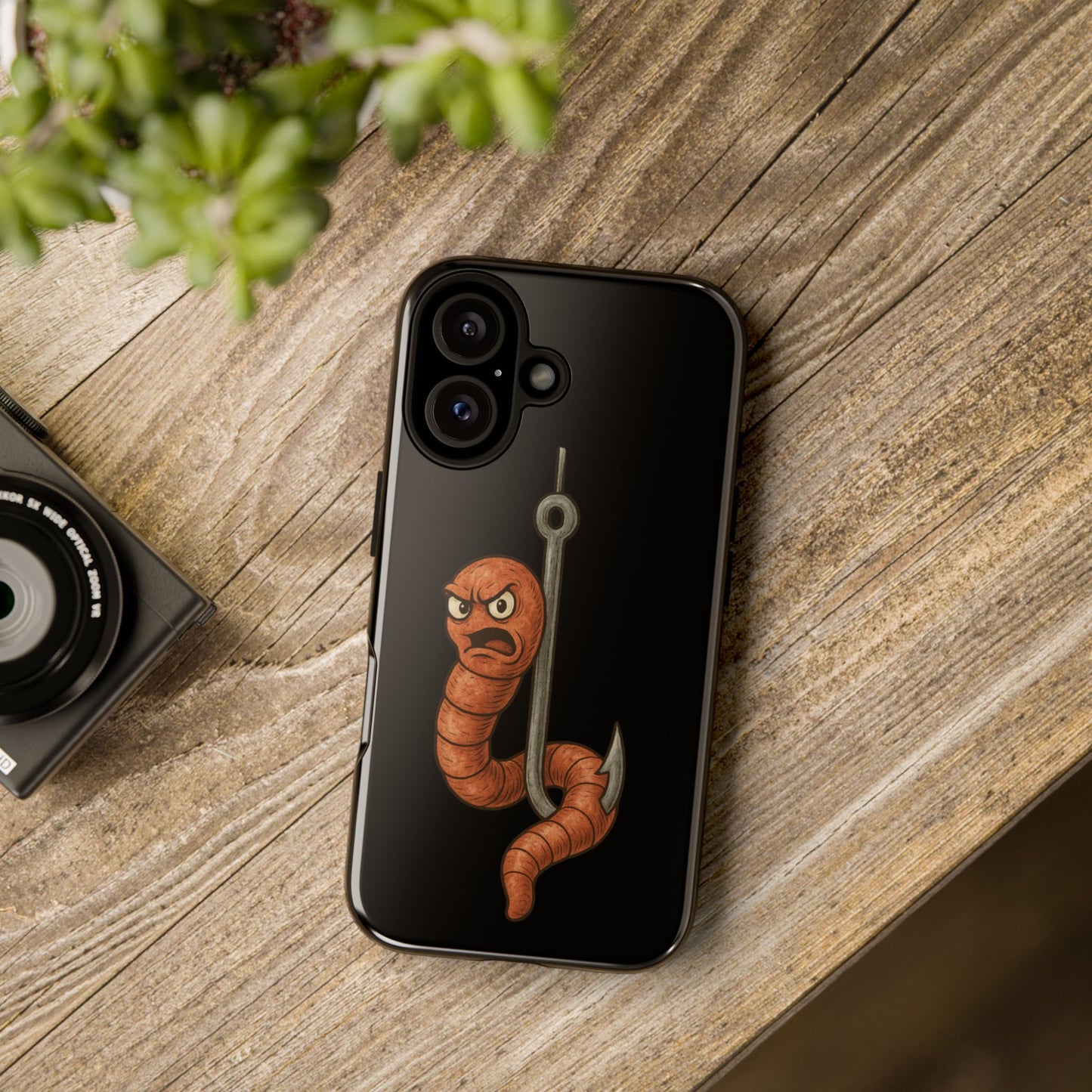 Angry Worm on Hook Phone Case – Funny Fishing Humor Protective Cover