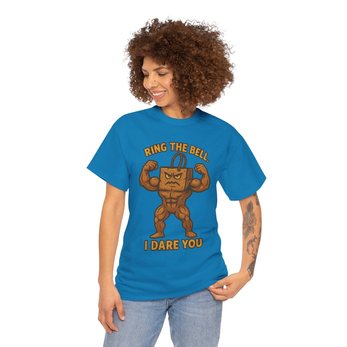 Kettlebell Mascot Tee — "Ring the Bell, I Dare You" Gym T-Shirt