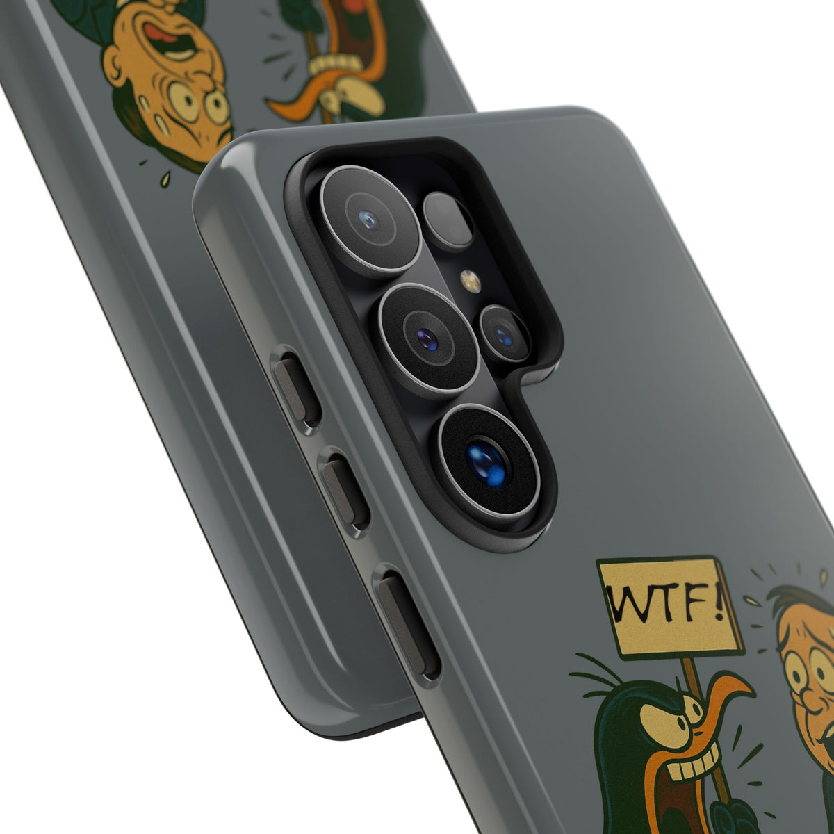 Phone Case - Cartoon Penguin Yelling 'WTF' at Shocked Man, Funny Protective iPhone Cover