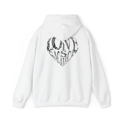 Hoodie — Black Heart Typography “Love” Graphic Pullover