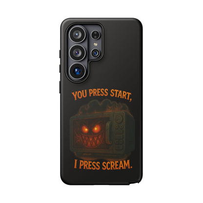 Phone Case — "You Press Start, I Press Scream" Spooky Retro Game Controller Design