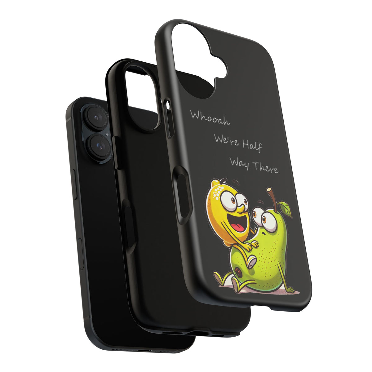 Phone Case - Playful Pear & Lemon Illustration with “Whooah We're Half Way There”