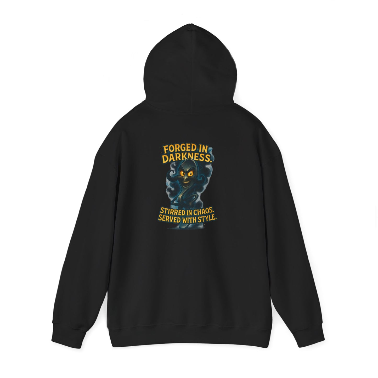 Darkness Stirred Hoodie — Vintage Cat Illustration "Poured in Darkness, Stirred in Chaos, Served with Style"
