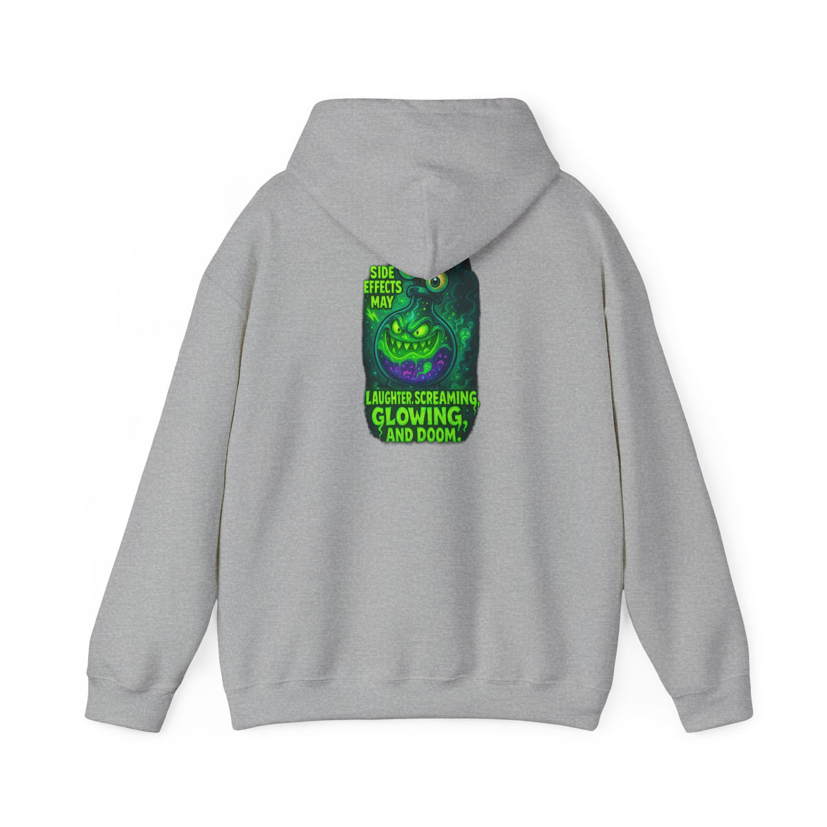 Glowing Green Monster Hoodie - "Causes Screaming, Glowing, and Doom" Graphic Pullover