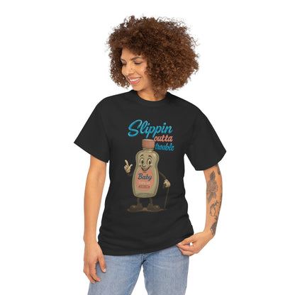 Slippin' Outta Trouble – Funny Baby Oil Cartoon T-Shirt
