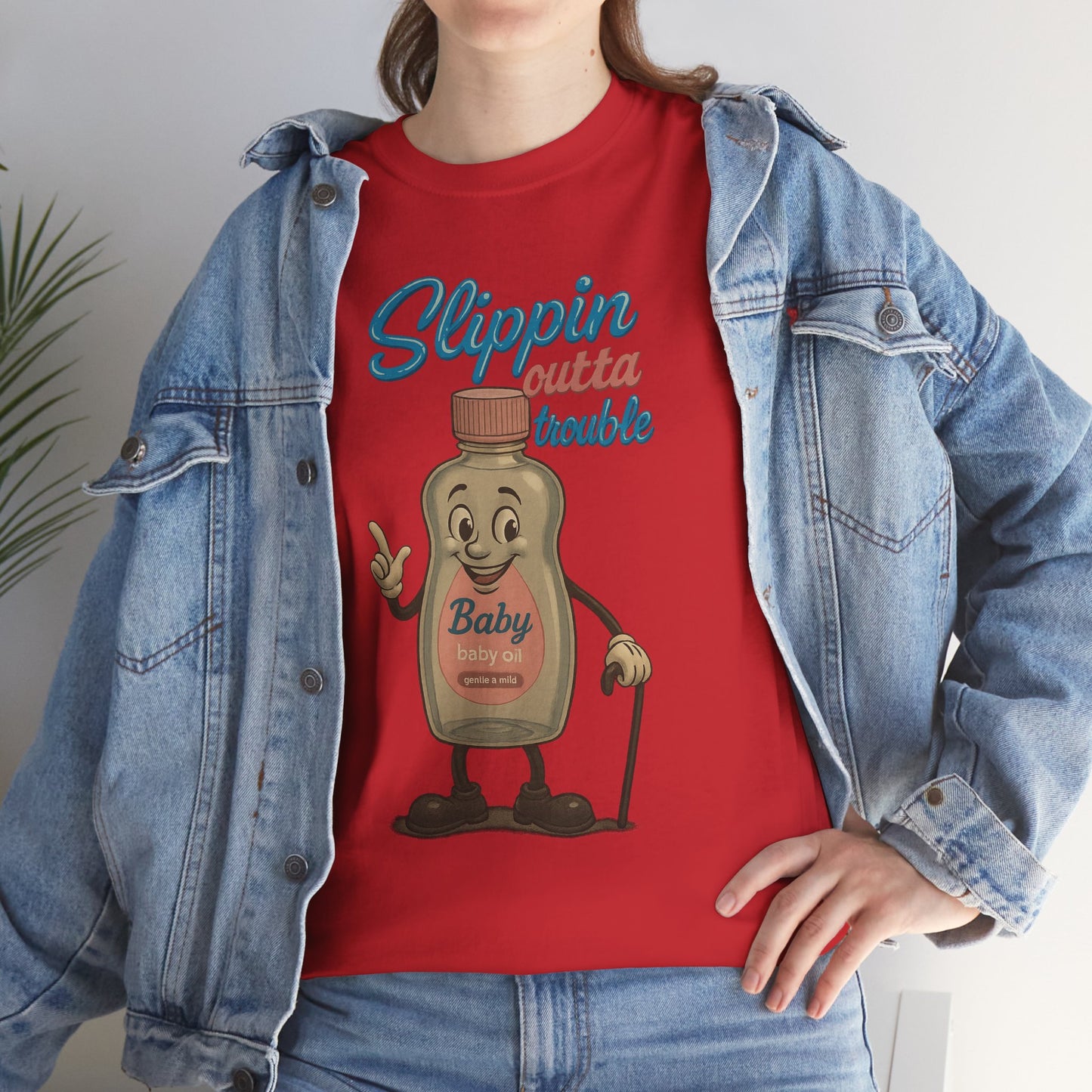 Slippin' Outta Trouble – Funny Baby Oil Cartoon T-Shirt