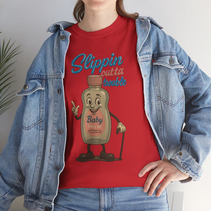 Slippin' Outta Trouble – Funny Baby Oil Cartoon T-Shirt