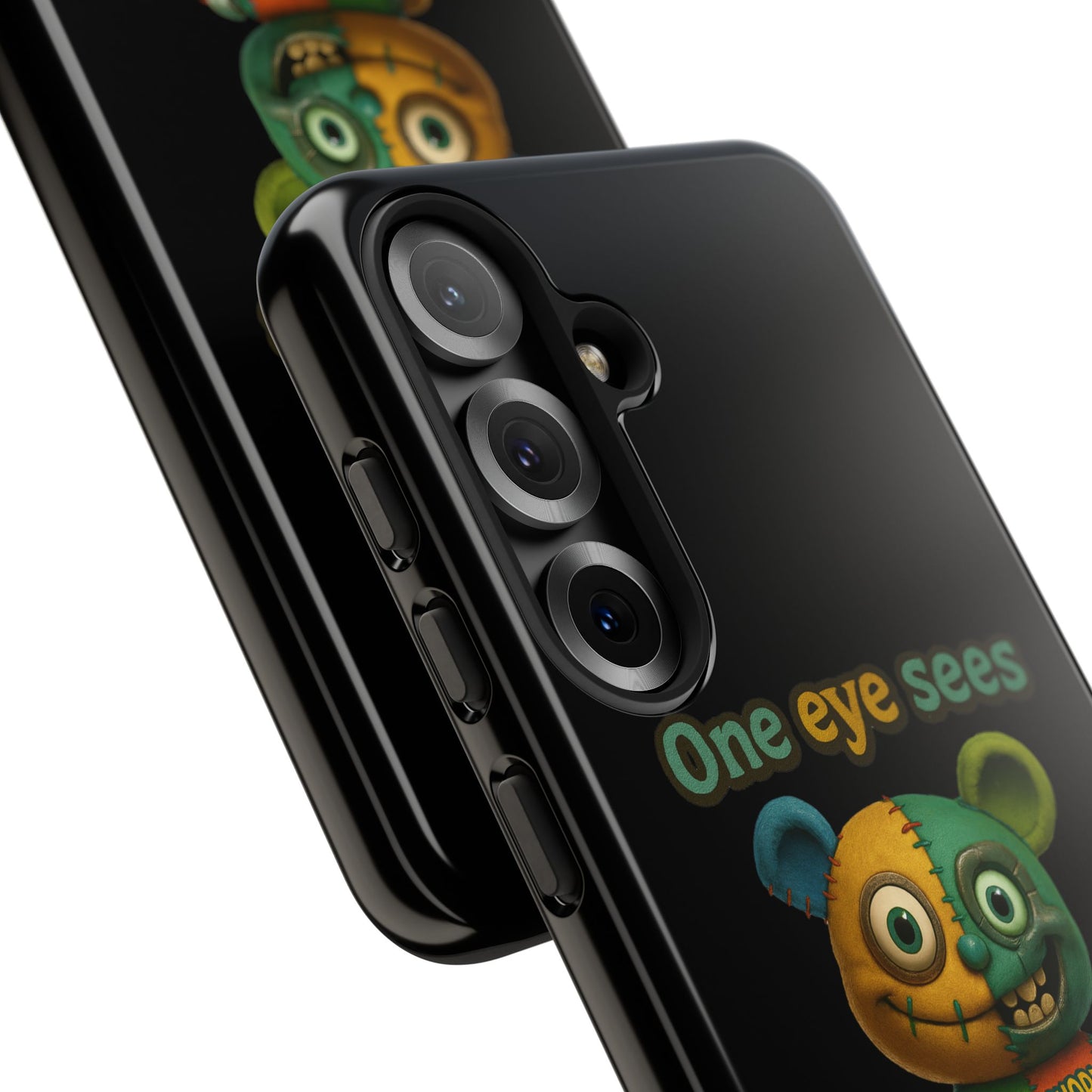 Phone Case — 'One Eye Sees, The Other Sees Your Browser History' Patchwork Bear Design