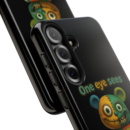 Phone Case — 'One Eye Sees, The Other Sees Your Browser History' Patchwork Bear Design