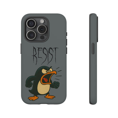 Resist Angry Penguin Phone Case — Protective iPhone Case with Bold Cartoon Design