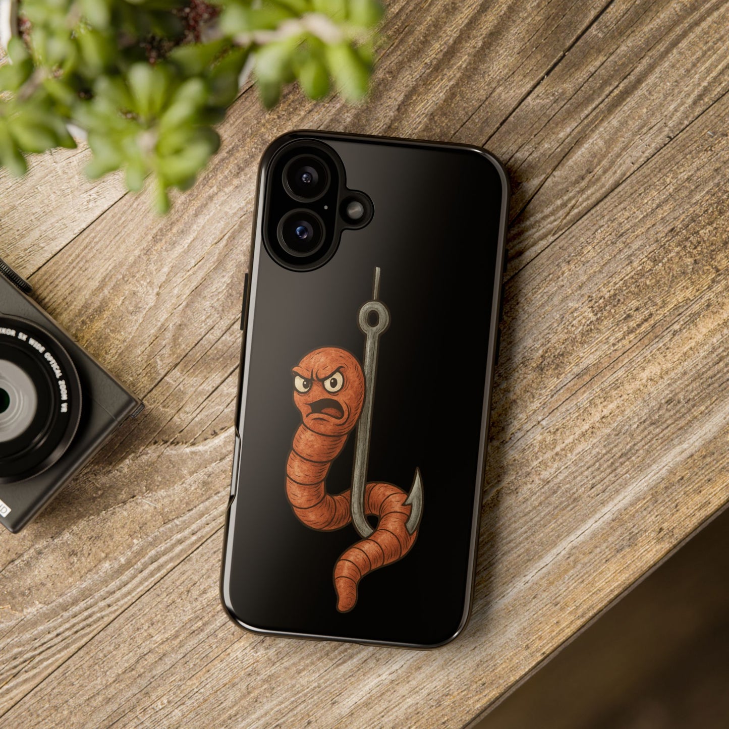 Angry Worm on Hook Phone Case – Funny Fishing Humor Protective Cover
