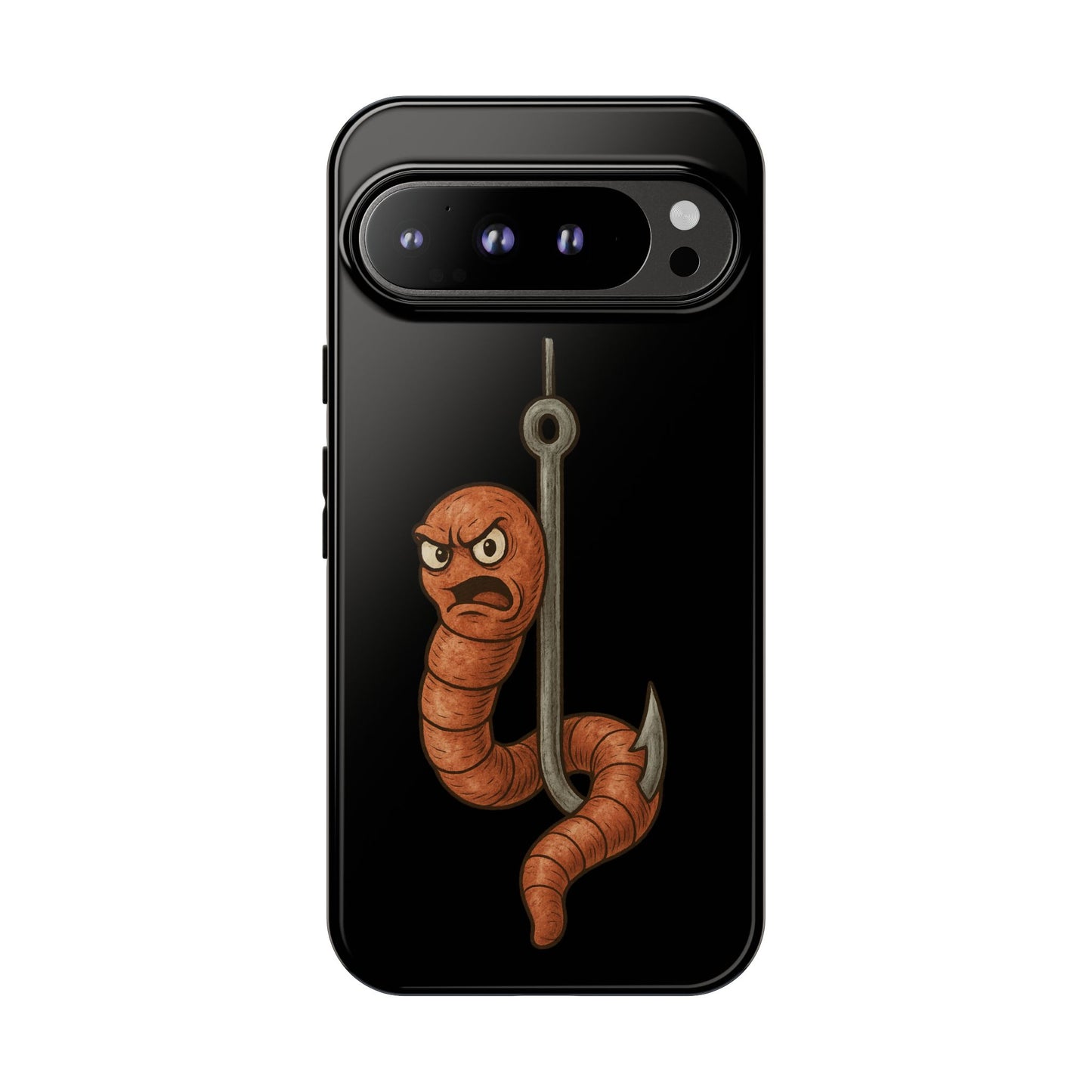 Angry Worm on Hook Phone Case – Funny Fishing Humor Protective Cover