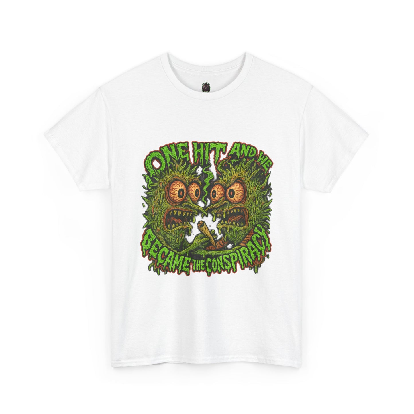 One Hit and We Became the Conspiracy – Trippy Weed Monster T-Shirt