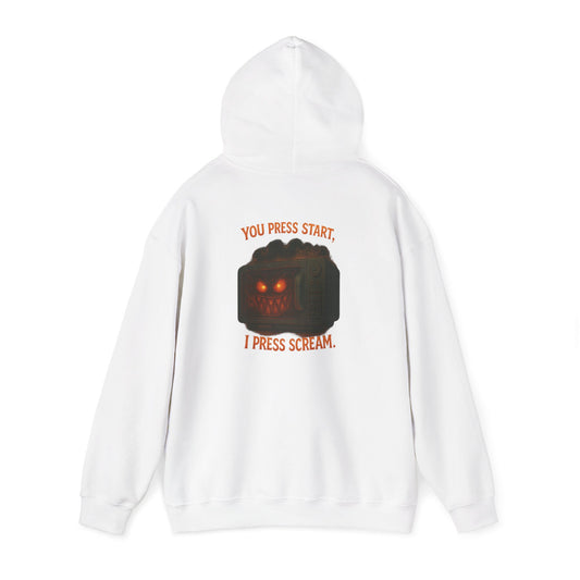 Spooky Hoodie — "You Press Start, I Press Scream" Halloween Sweatshirt
