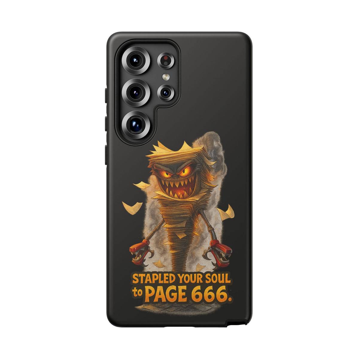 Phone Case — Halloween Mummy Creature “Stapled Your Soul to Page 666” Horror Design