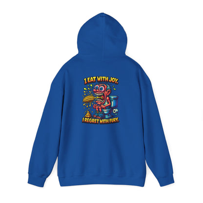 Toilet Trouble Hoodie — “I Regret With Fury” Graphic Hooded Sweatshirt
