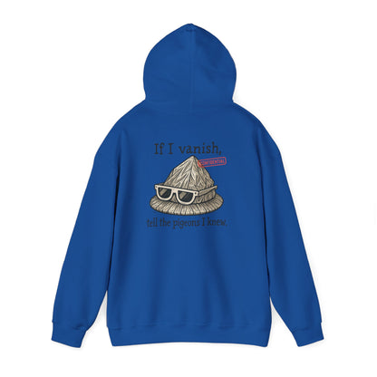 Hoodie — "If I Vanish, Tell the Pigeons I Knew" Funny Pigeon Skull Graphic Hoodie