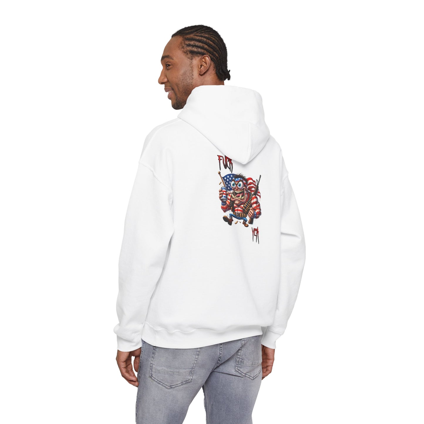 Patriotic Monster Hoodie - Funny USA Flag Character Back Graphic