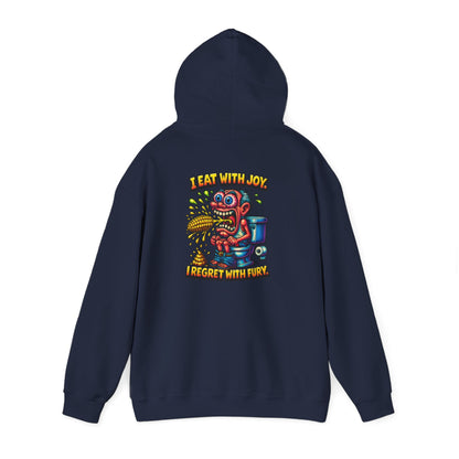 Toilet Trouble Hoodie — “I Regret With Fury” Graphic Hooded Sweatshirt