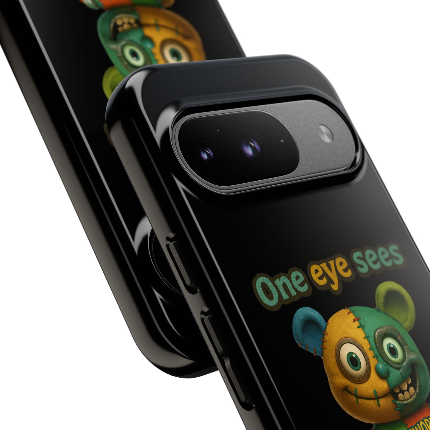 Phone Case — 'One Eye Sees, The Other Sees Your Browser History' Patchwork Bear Design