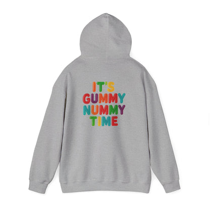 Gummy Nummy Time Hoodie — Colorful Retro Candy Phrase Pullover