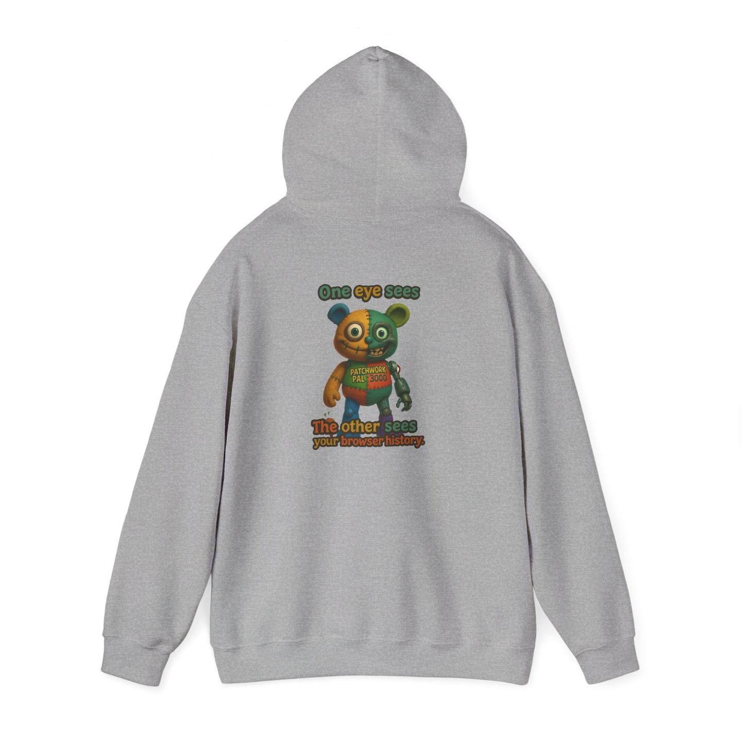 Cute Patchwork Robot Hoodie — "No other toys" Graphic Back Print