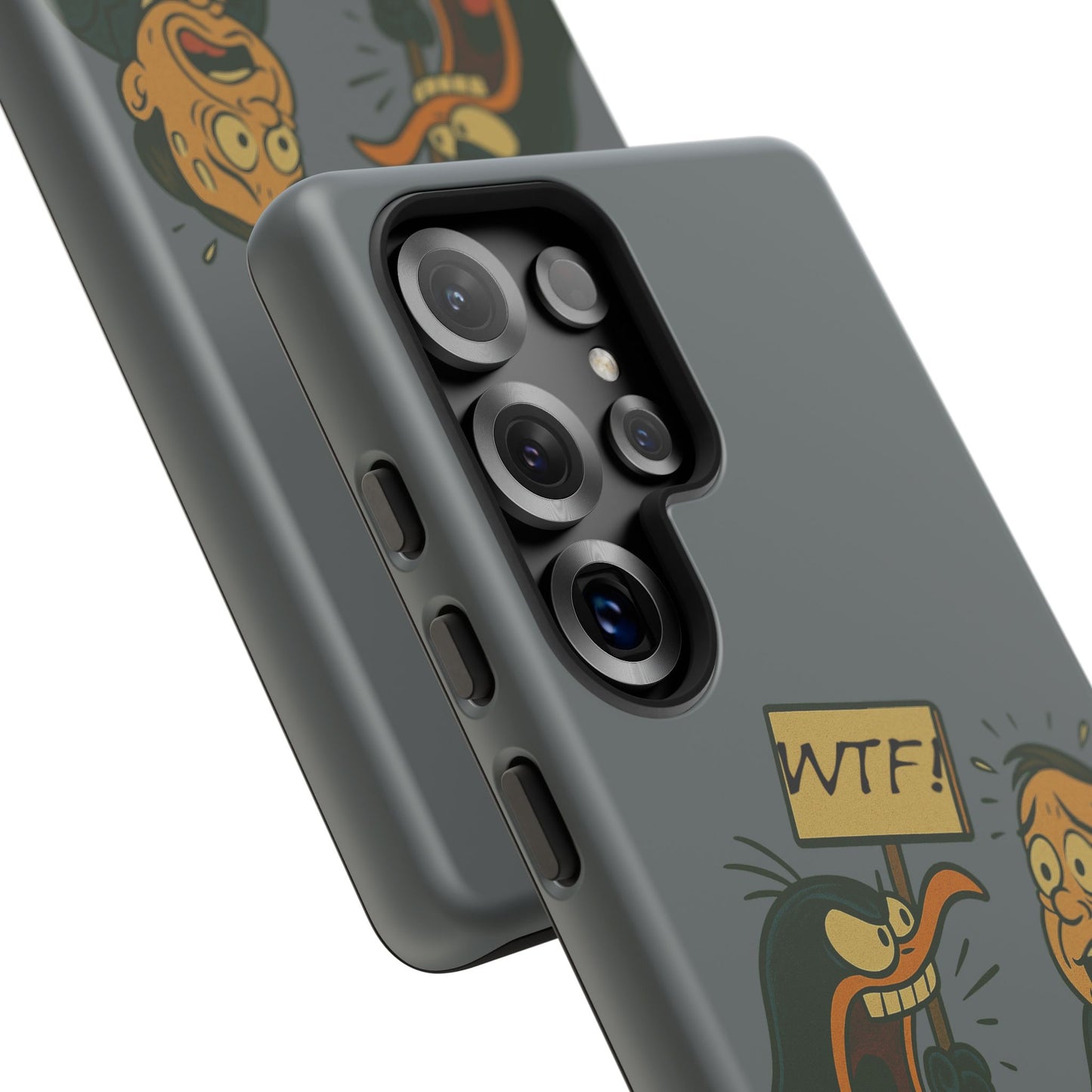 Phone Case - Cartoon Penguin Yelling 'WTF' at Shocked Man, Funny Protective iPhone Cover