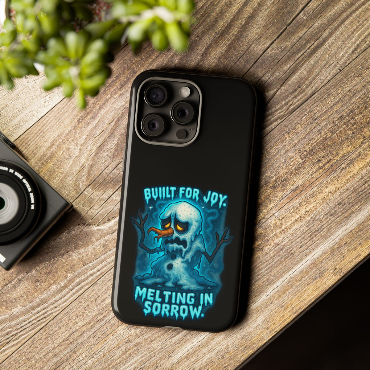 Phone Case — 'Built for Joy, Melting in Sorrow' Blue Melting Snowman Protective Case