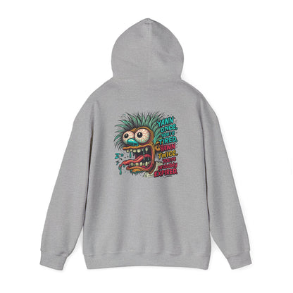 Skater Monster Graphic Hoodie — “Yawn Once, Yawn Twice, Never Appear” Retro Skate Pullover
