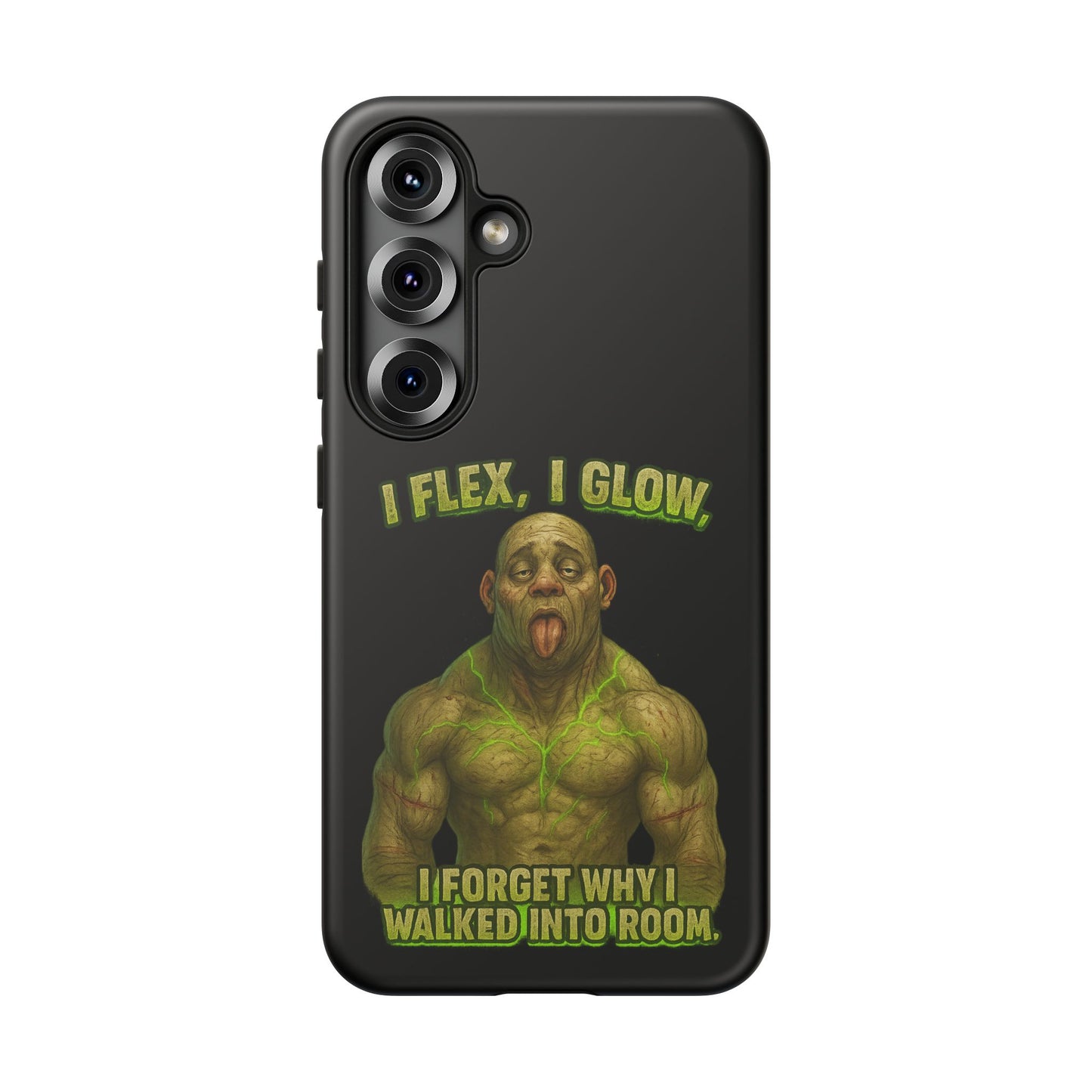 Funny Glow Gym Phone Case — "I Flex, I Glow" Humorous Bodybuilder Design
