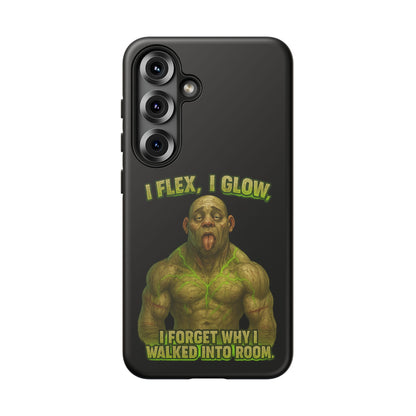 Funny Glow Gym Phone Case — "I Flex, I Glow" Humorous Bodybuilder Design