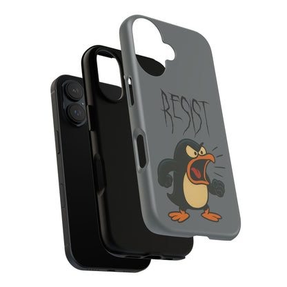 Resist Angry Penguin Phone Case — Protective iPhone Case with Bold Cartoon Design