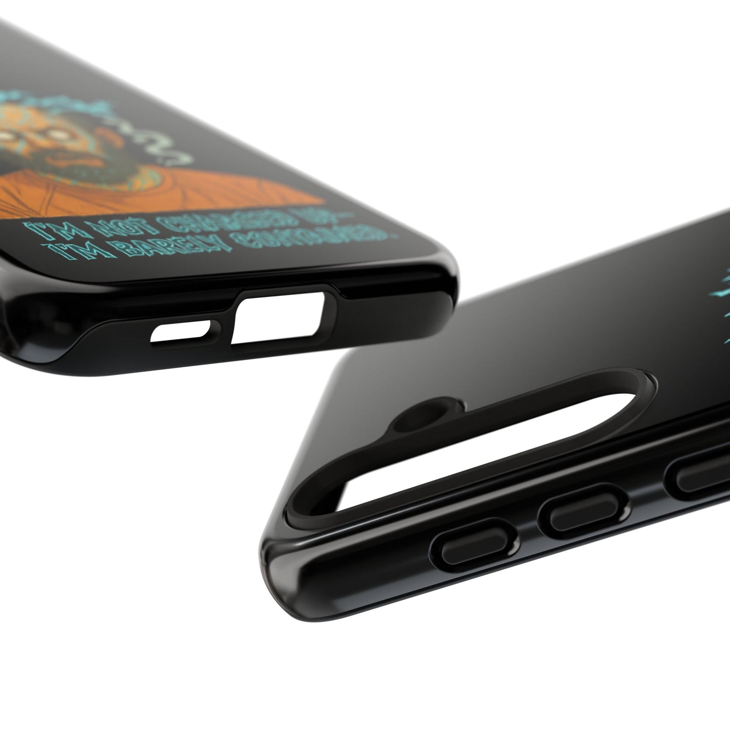 Phone Case — “I’m Not Charged Up… I’m Barely Contained” Electric Horror Design