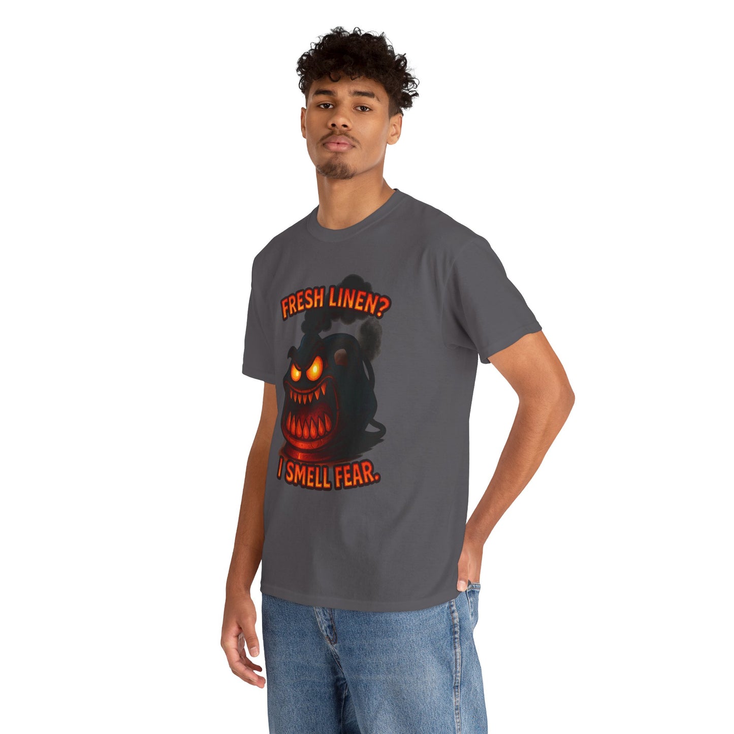 Fresh Linen? I Smell Fear Tee | Scary Laundry Monster Halloween Shirt