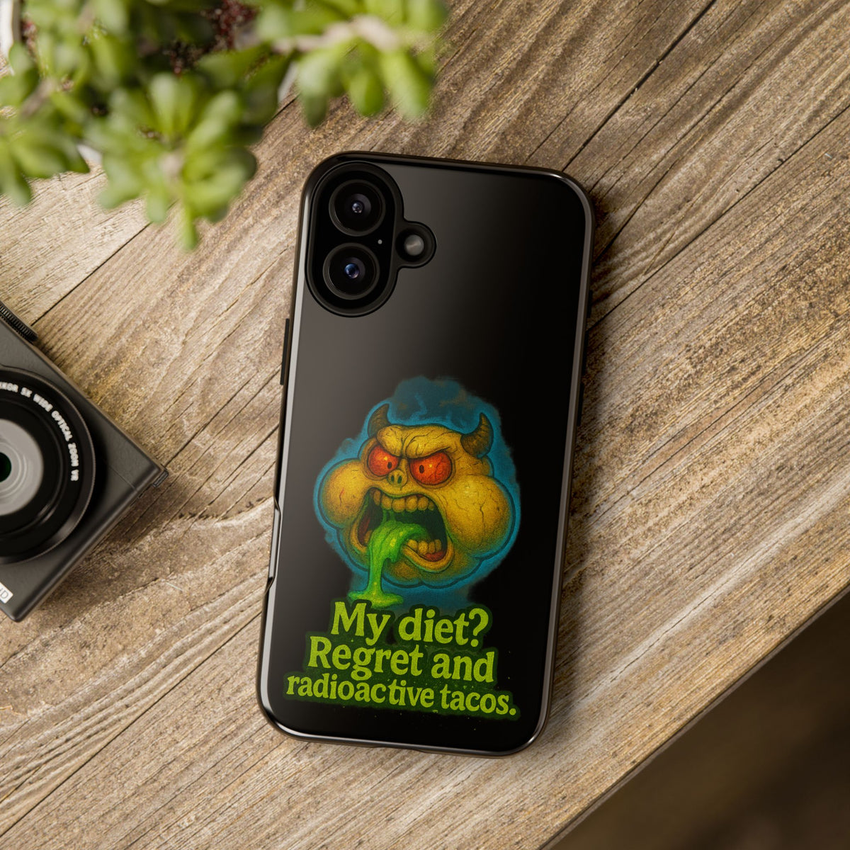 My Diet? Regret & Radioactive Tacos Phone Case — Funny Retro Monster Protective Cover
