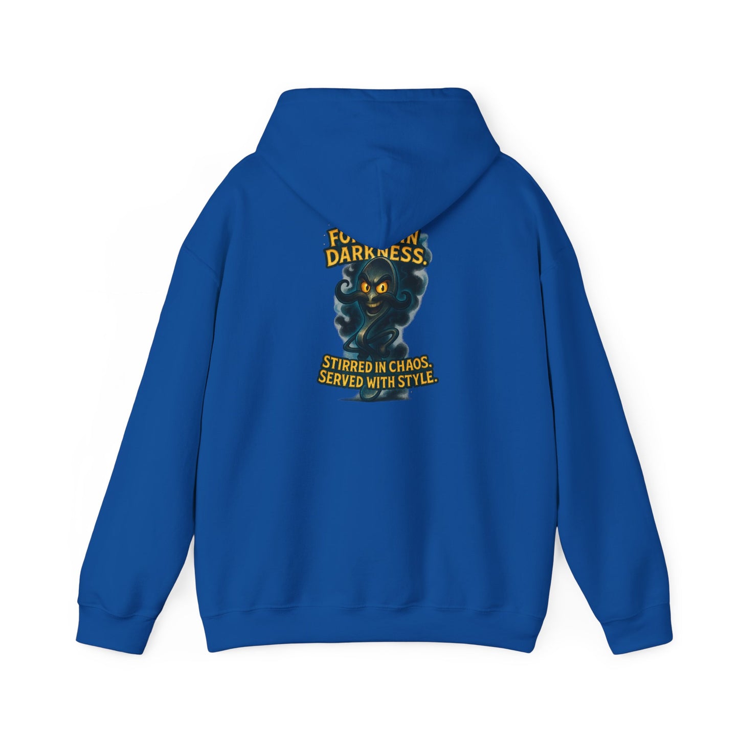 Darkness Stirred Hoodie — Vintage Cat Illustration "Poured in Darkness, Stirred in Chaos, Served with Style"