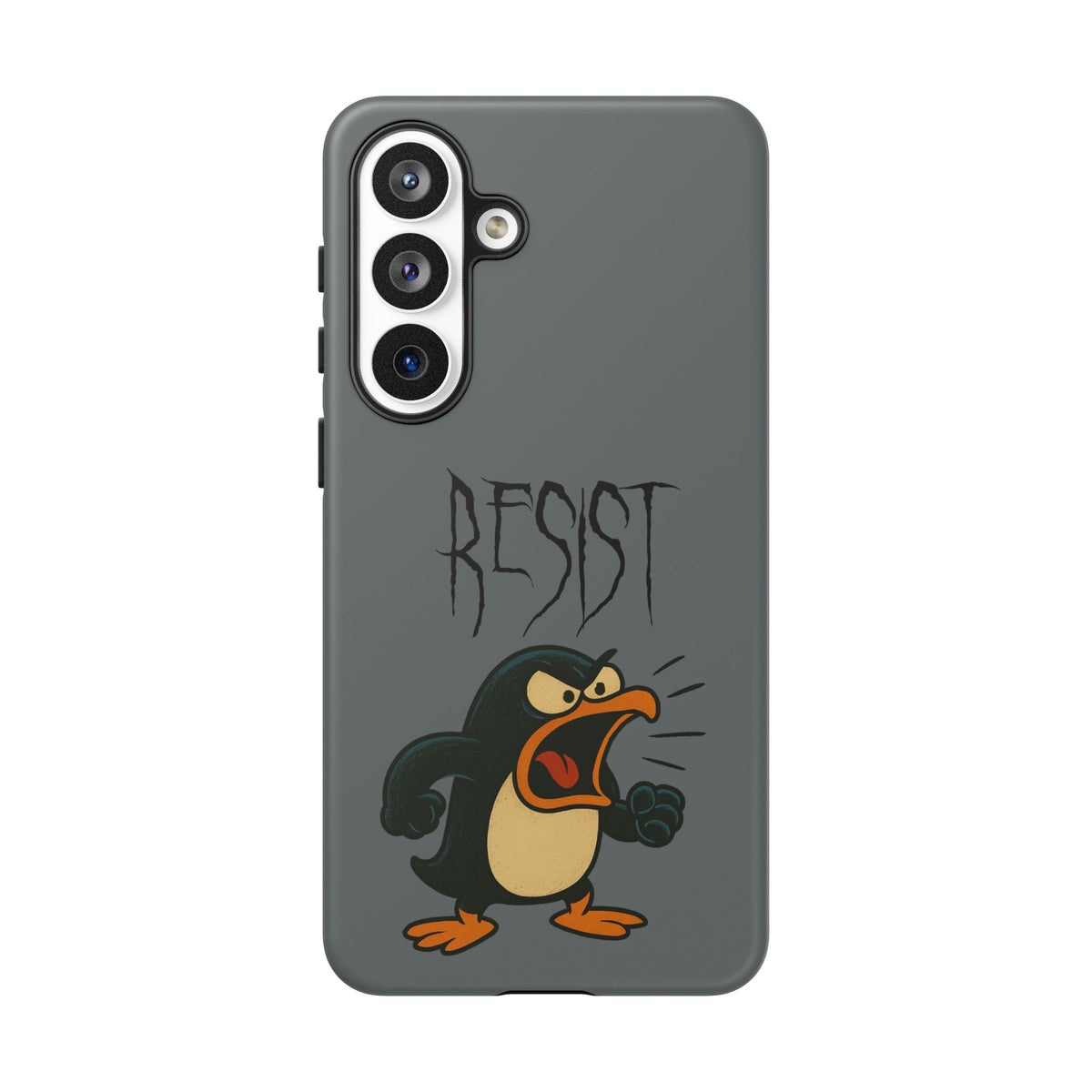 Resist Angry Penguin Phone Case — Protective iPhone Case with Bold Cartoon Design