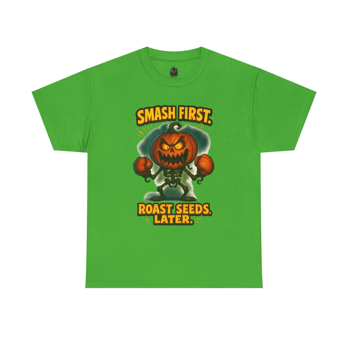 Smash First Pumpkin Boxer illustration T-Shirt | Halloween pumpkin design