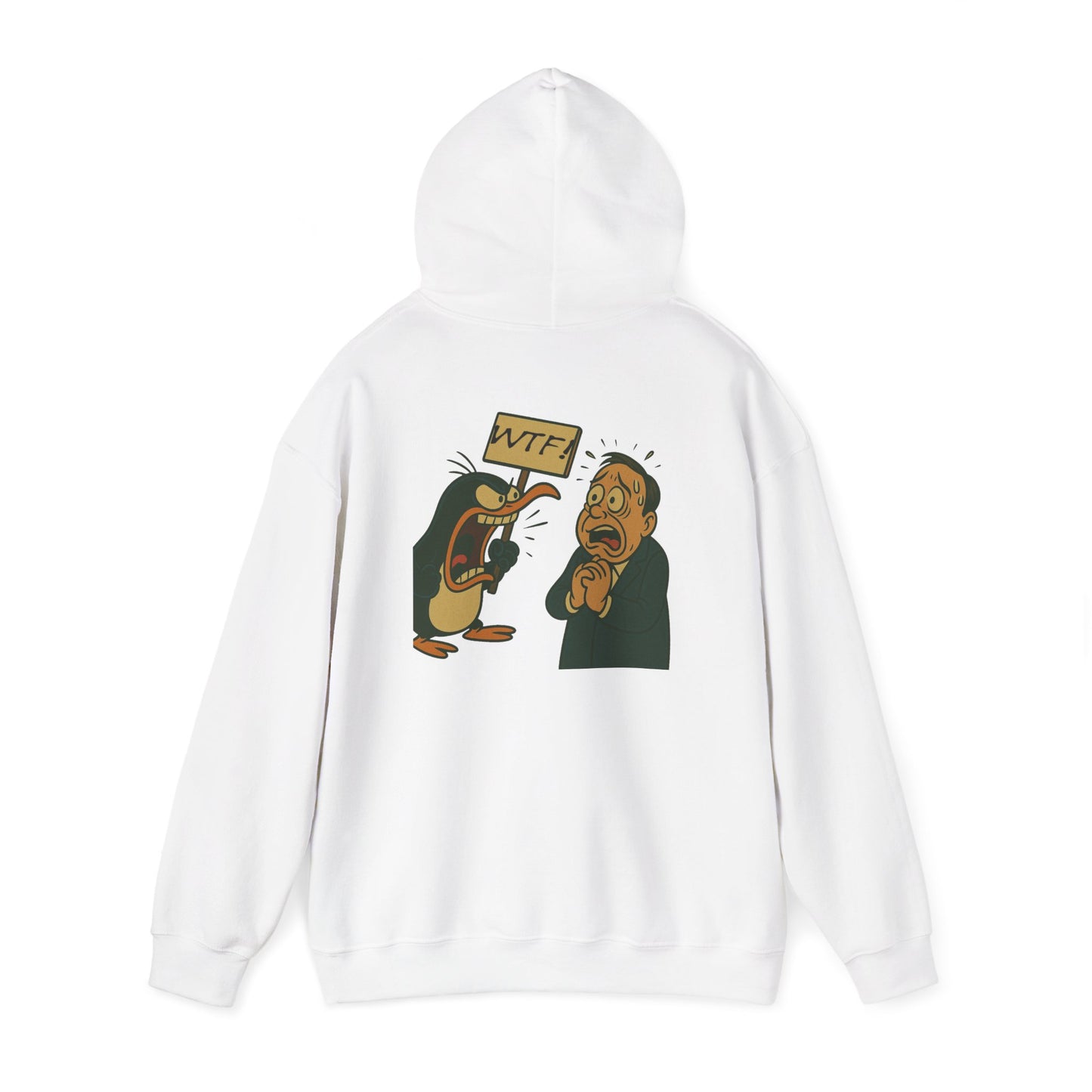 Hoodie — Cartoon Penguin Screams ‘No!’ Back Print Sweatshirt
