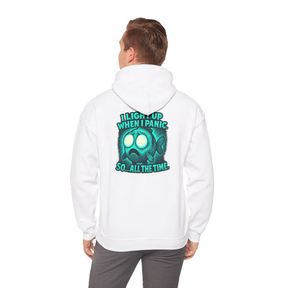Panic Fish Hoodie — "I Lean Up When I Panic...So All The Time" Graphic Pullover