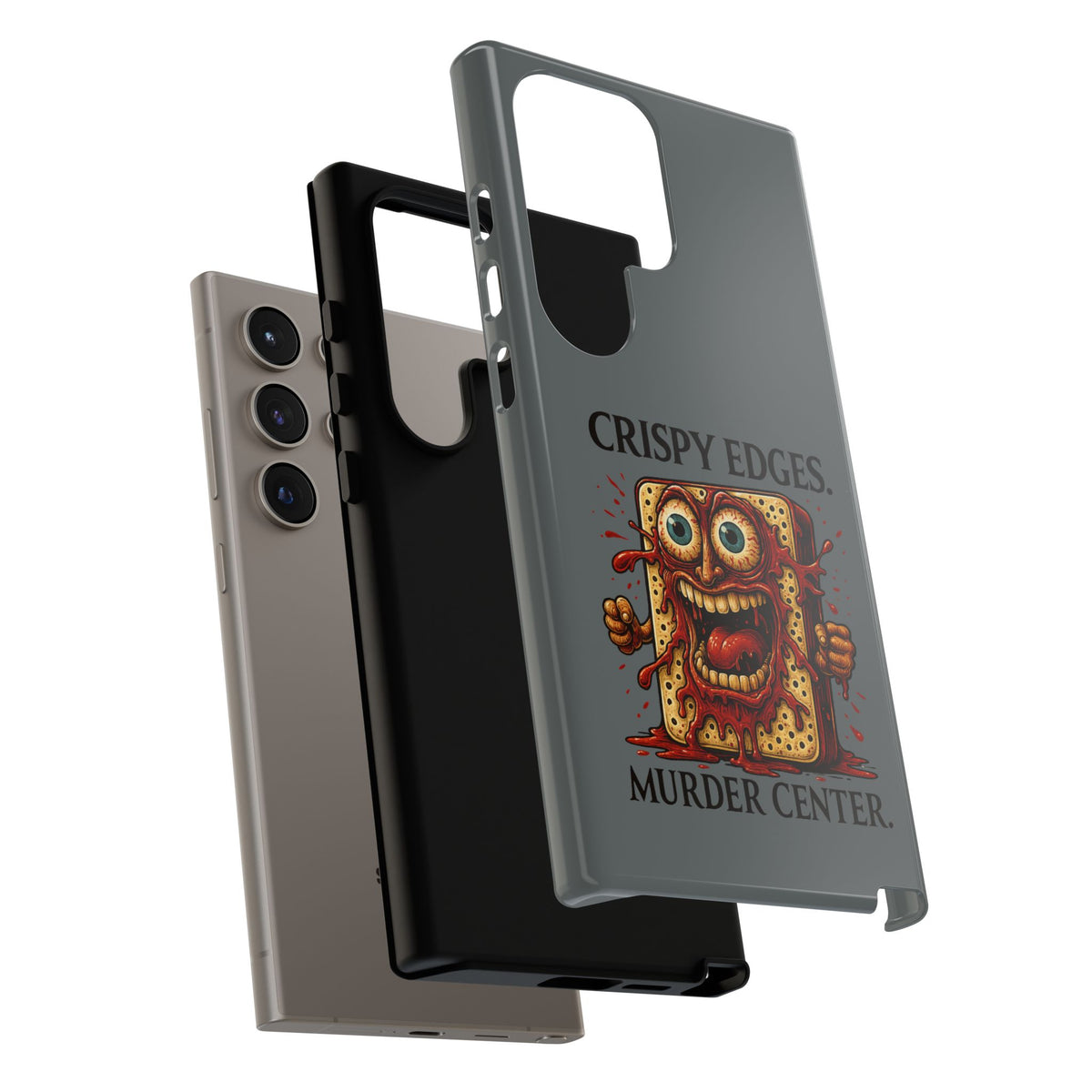 Phone Case — "Crispy Edges. Murder Center." Horror Toast Graphic