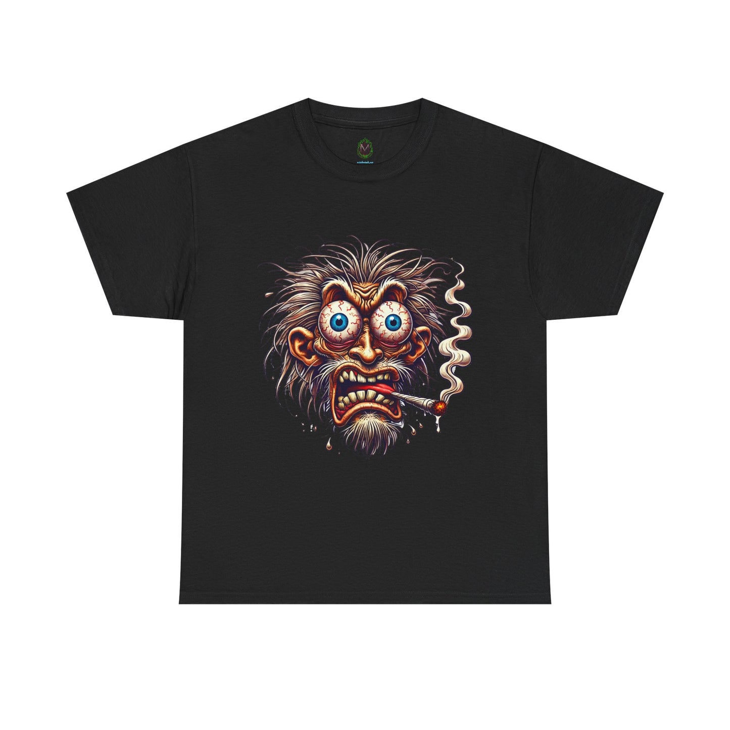 Graphic Tee — Wild-eyed Grinning Monster Head Smoking Cigarette Shirt