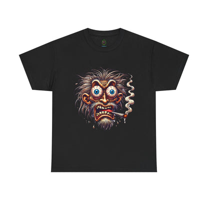 Graphic Tee — Wild-eyed Grinning Monster Head Smoking Cigarette Shirt