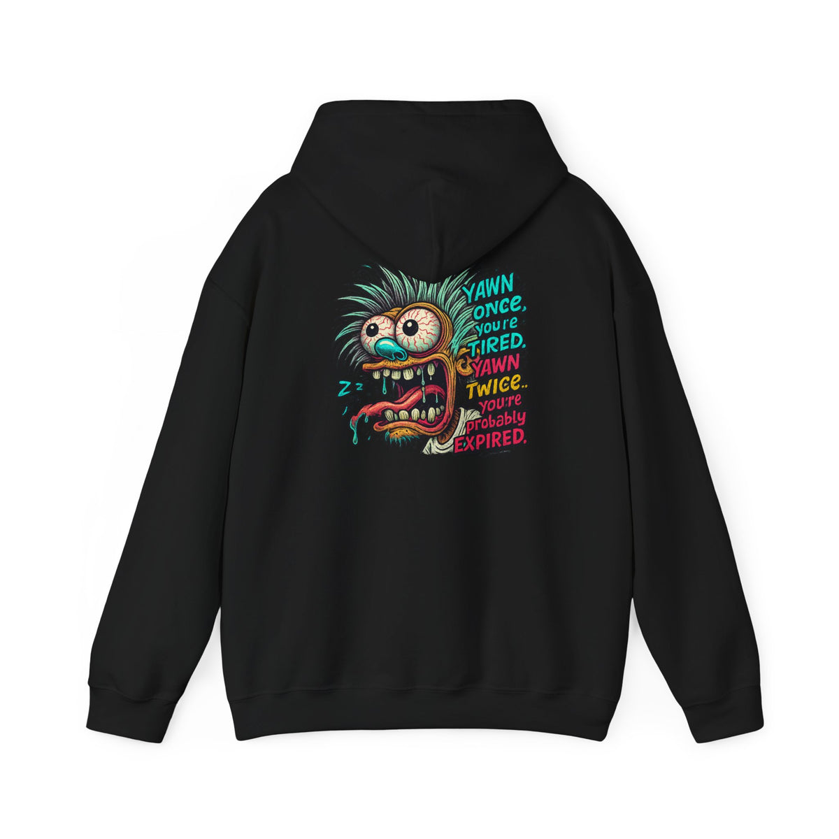 Skater Monster Graphic Hoodie — “Yawn Once, Yawn Twice, Never Appear” Retro Skate Pullover