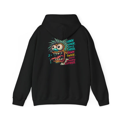 Skater Monster Graphic Hoodie — “Yawn Once, Yawn Twice, Never Appear” Retro Skate Pullover